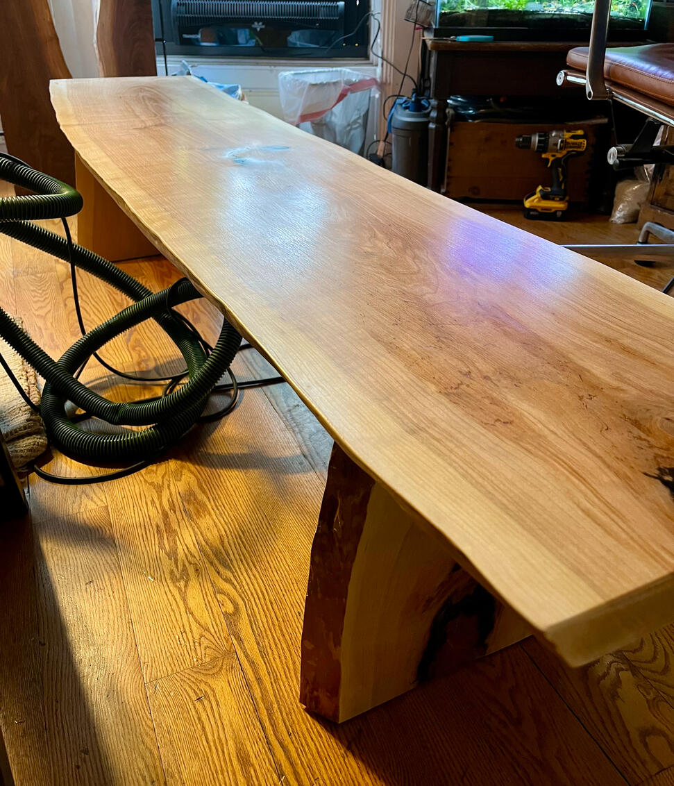 Cherry bench in workshop Cherry bench in workshop