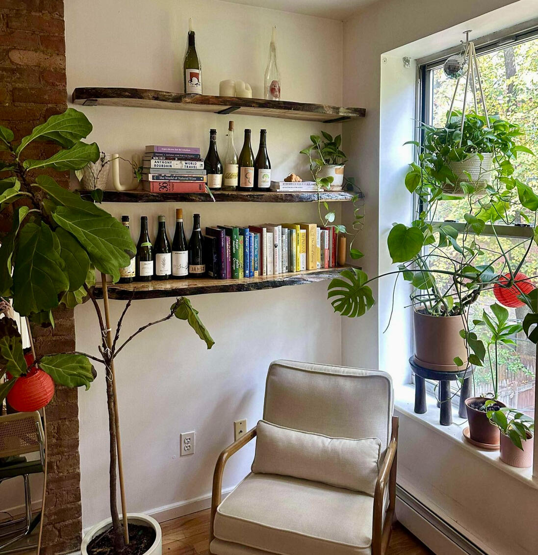 Three Live Edge Shelves In An Alcove Three Live Edge Shelves In An Alcove